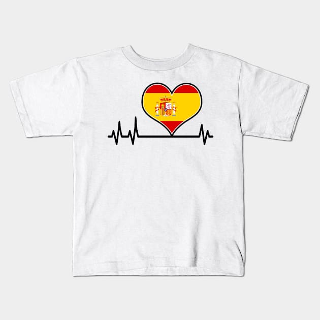 Spain Flag Heart Heartbeat EKG Kids T-Shirt by Foxxy Merch